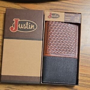 Justin Boots Men's Woven Leather Wallet in Brown and Black